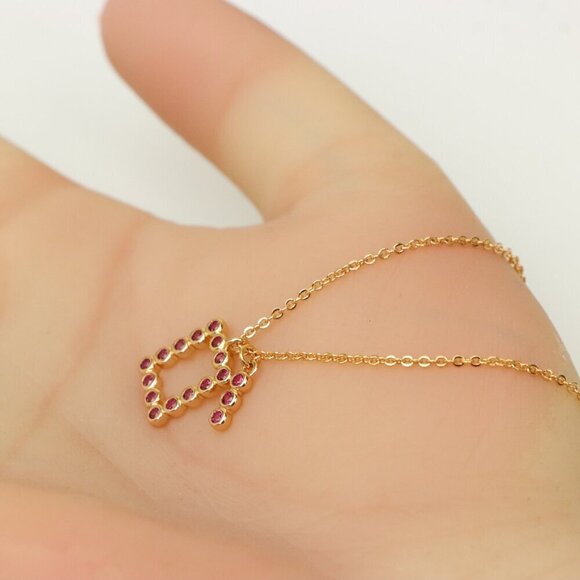 Rose Gold Geometric Charm Necklace with Pink Stones, XPNL0244 - Picture 3 of 13